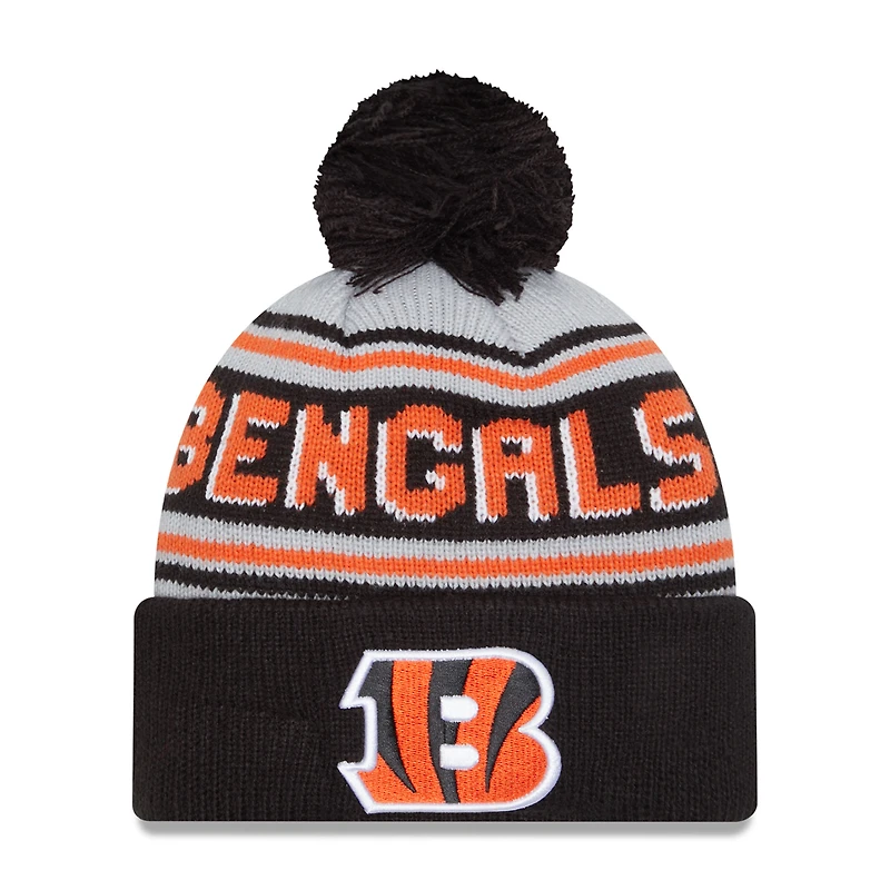 Men's New Era Black Cincinnati Bengals Main Cuffed Knit Hat with Pom