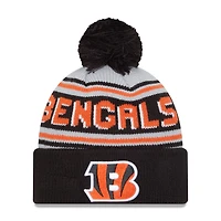Bonnet en tricot à revers principal New Era noir des Bengals de Cincinnati pour hommes avec pompon