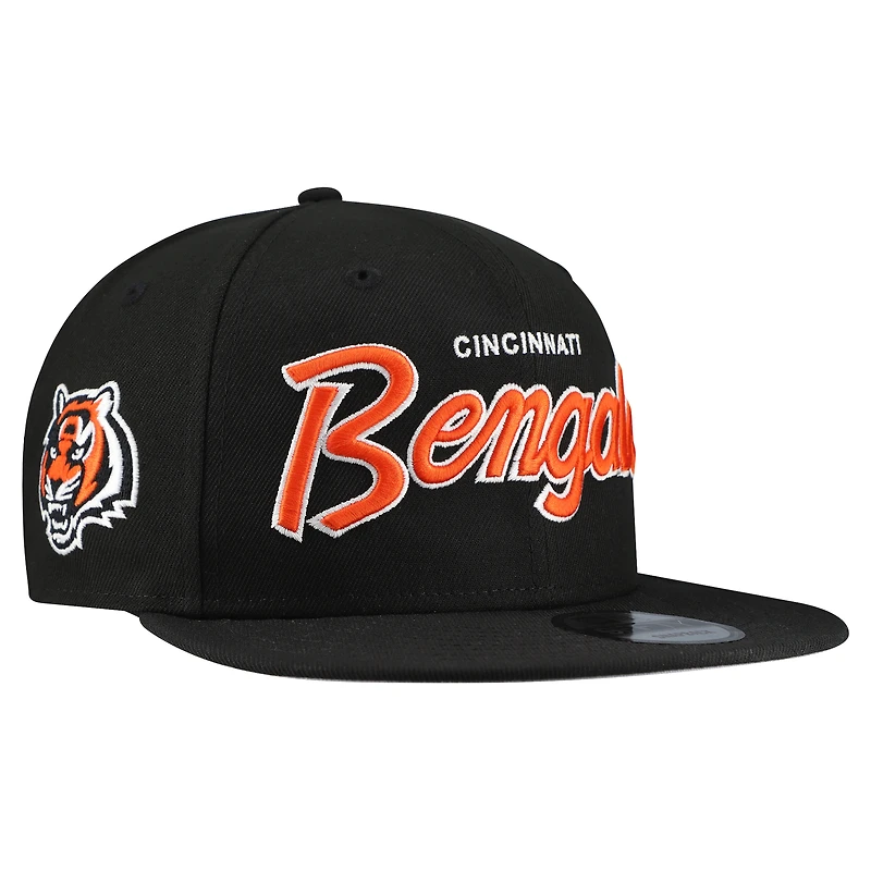 Casquette snapback New Era 9FIFTY noire pour homme, logo des Bengals de Cincinnati