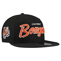 Casquette snapback New Era 9FIFTY noire pour homme, logo des Bengals de Cincinnati