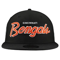 Casquette snapback New Era 9FIFTY noire pour homme, logo des Bengals de Cincinnati