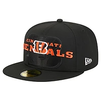 Casquette ajustée noire Cincinnati Bengals Overlap Wordmark 59FIFTY pour homme de New Era