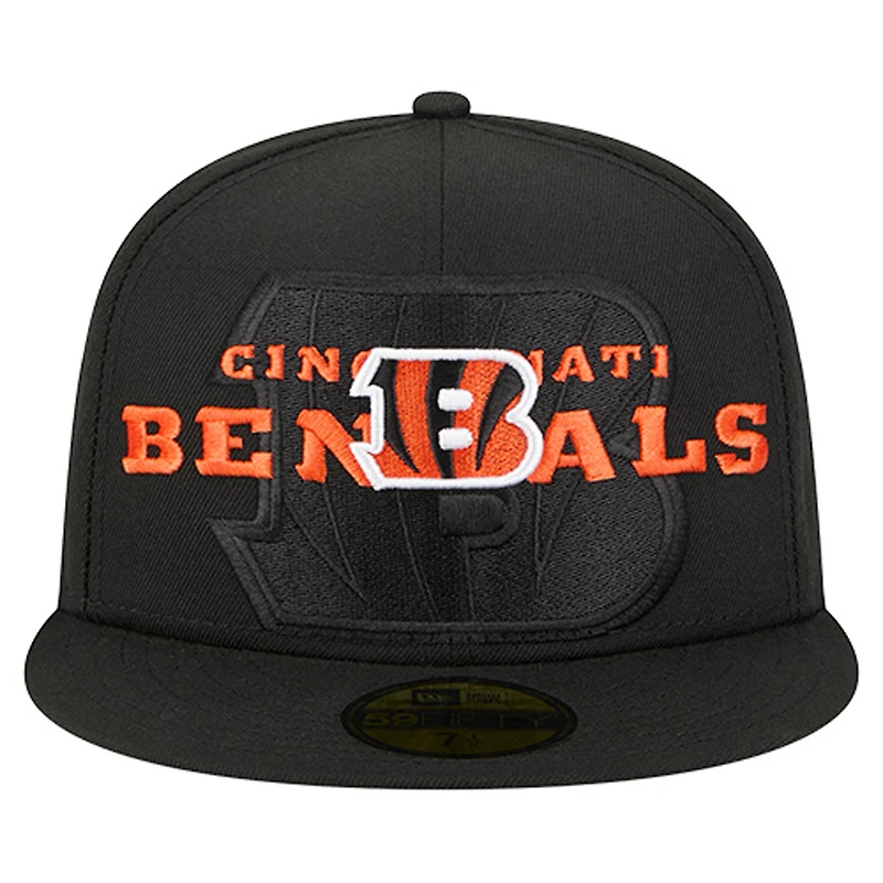 Casquette ajustée noire Cincinnati Bengals Overlap Wordmark 59FIFTY pour homme de New Era