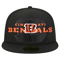 Casquette ajustée noire Cincinnati Bengals Overlap Wordmark 59FIFTY pour homme de New Era