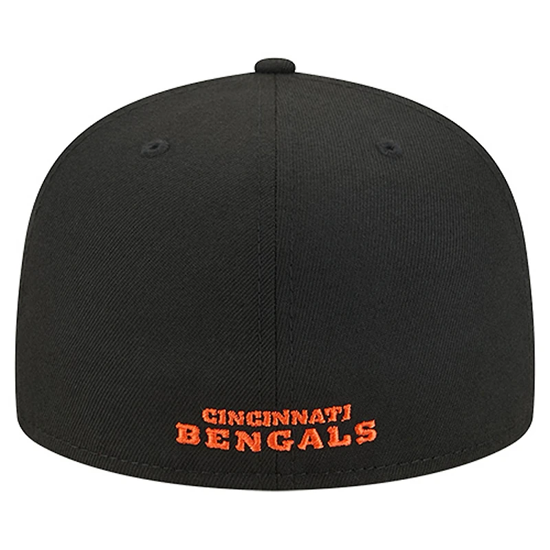 Casquette ajustée noire Cincinnati Bengals Overlap Wordmark 59FIFTY pour homme de New Era