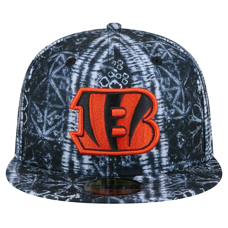 Casquette ajustée Shibori 59FIFTY des Bengals de Cincinnati New Era noire pour hommes