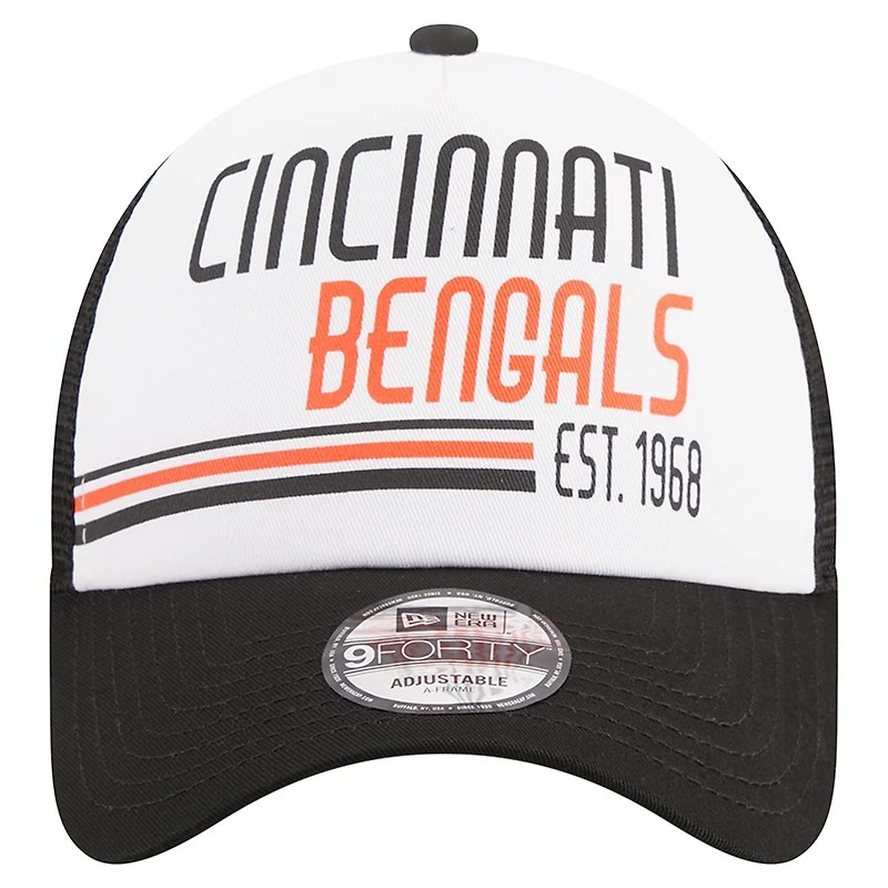 Men's New Era Black Cincinnati Bengals Stacked A-Frame Trucker 9FORTY Adjustable Hat