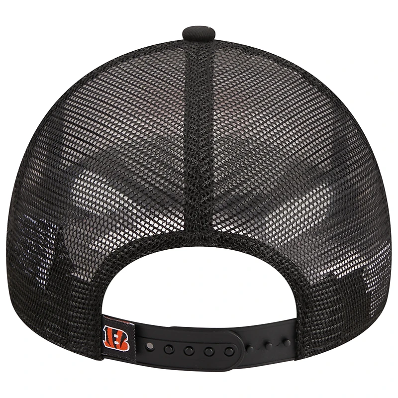 Men's New Era Black Cincinnati Bengals Stacked A-Frame Trucker 9FORTY Adjustable Hat