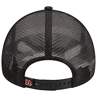 Men's New Era Black Cincinnati Bengals Stacked A-Frame Trucker 9FORTY Adjustable Hat
