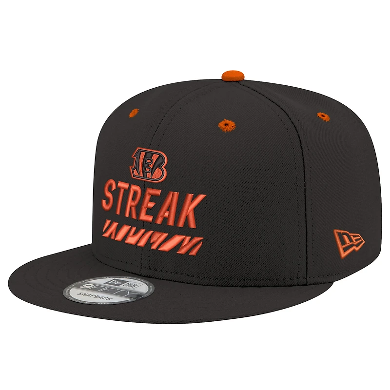 Casquette snapback 9FIFTY noire New Era pour homme, membre de la saison des Bengals de Cincinnati STREAK