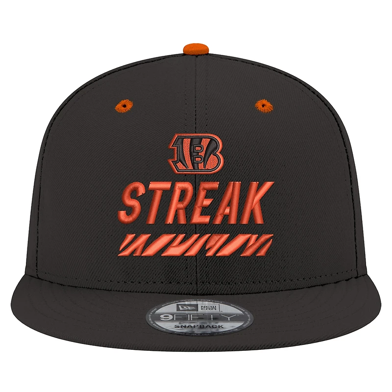 Casquette snapback 9FIFTY noire New Era pour homme, membre de la saison des Bengals de Cincinnati STREAK