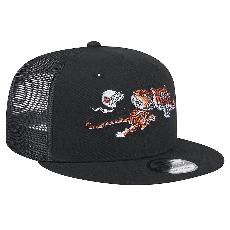 Men's New Era Black Cincinnati Bengals Throwback Main Trucker 9FIFTY Snapback Hat
