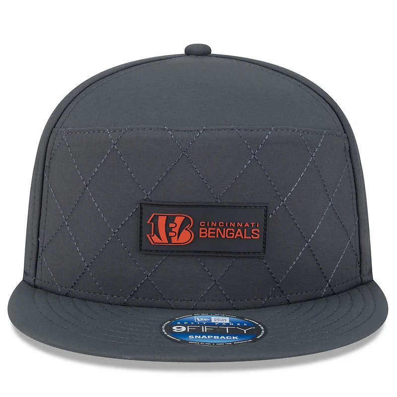 Casquette snapback 9FIFTY à panneau fendu latéral New Era anthracite pour homme, édition 2025 des Bengals de Cincinnati