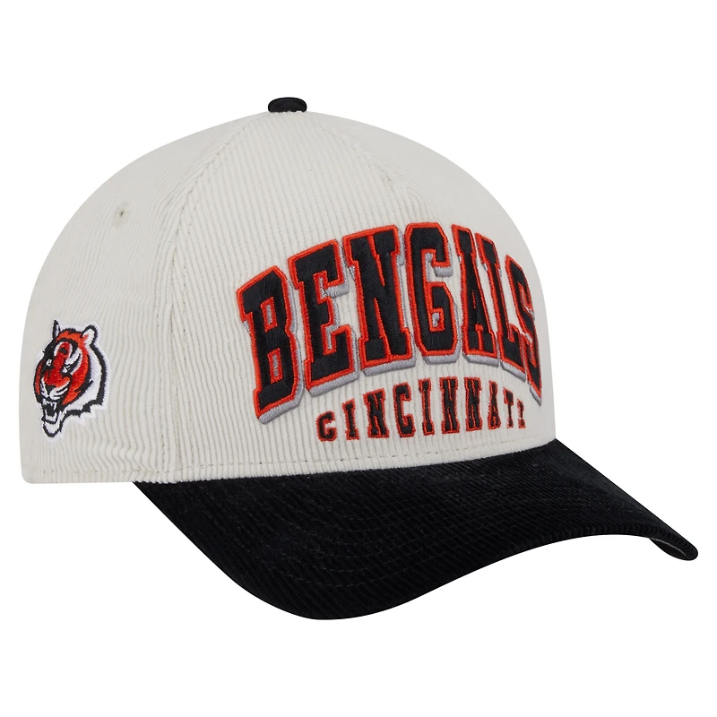 Men's New Era  Cream/Black Cincinnati Bengals Head Two-Tone Sided Corduroy 9FORTY A-Frame Adjustable Hat
