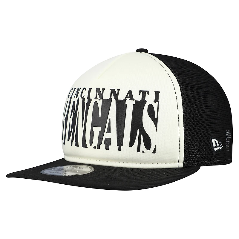 Men's New Era Cream/Black Cincinnati Bengals Throwback Cutout A-Frame 9FIFTY Snapback Hat