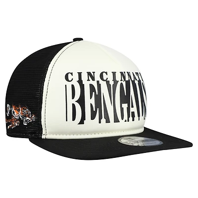 Men's New Era Cream/Black Cincinnati Bengals Throwback Cutout A-Frame 9FIFTY Snapback Hat