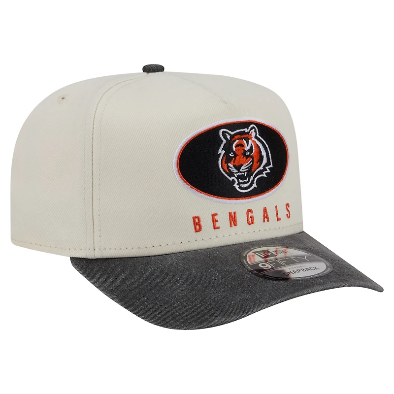 Men's New Era Cream/Black Cincinnati Bengals Washed A-Frame 9FIFTY Snapback Hat