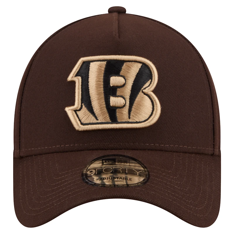Men's New Era  Dark Brown Cincinnati Bengals Burnt Wood A-Frame 9FORTY Adjustable Hat