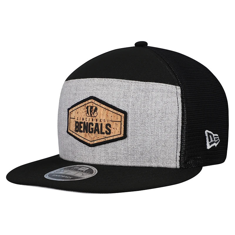 Casquette snapback 9FIFTY grise/noire pour homme des Bengals de Cincinnati, à panneau fendu en liège, New Era