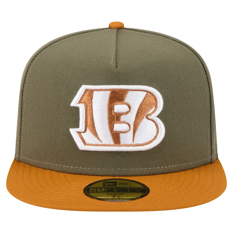 Casquette ajustée New Era 59FIFTY pour homme, coloris olive/marron, motif Cincinnati Bengals
