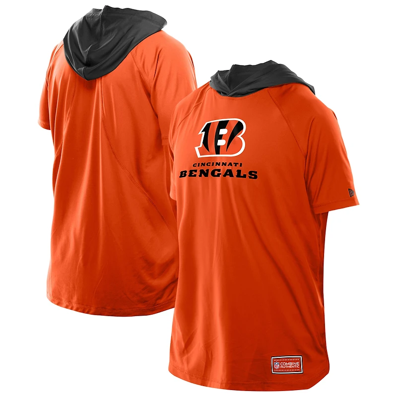 T-shirt à capuche et manches courtes raglan orange Cincinnati Bengals Combine Authentic New Era pour homme