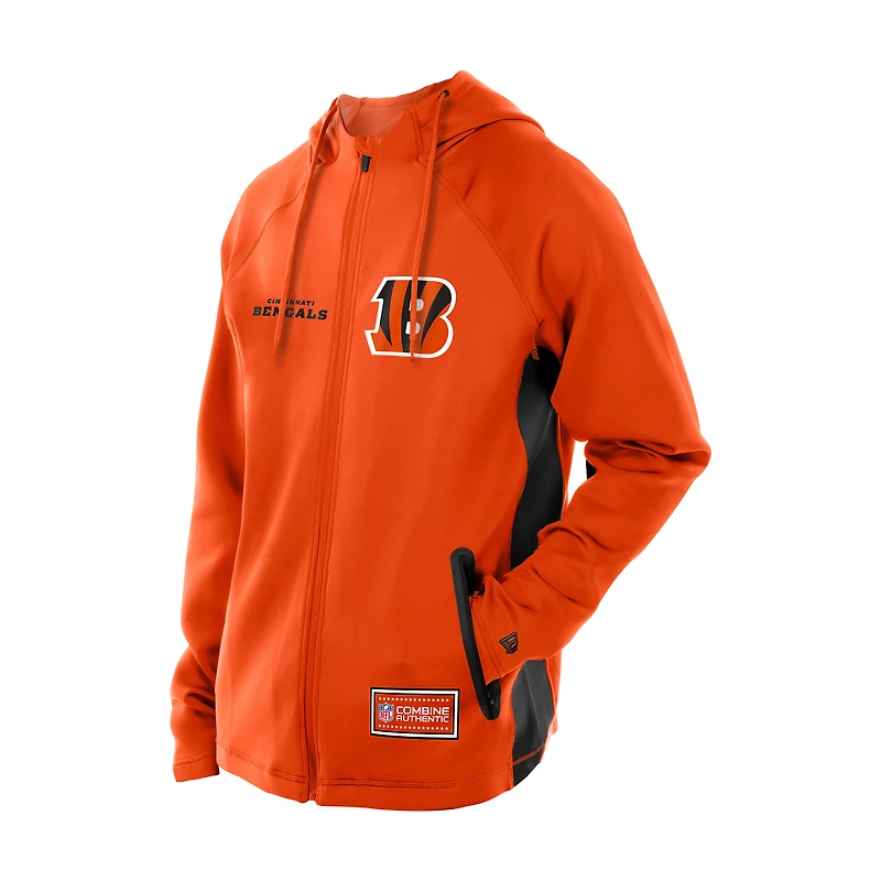 Sweat à capuche zippé intégral orange Cincinnati Bengals Combine Authentic Raglan Scuba pour homme de New Era