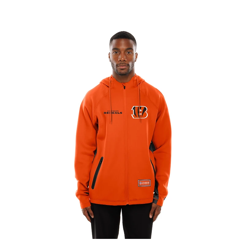 Sweat à capuche zippé intégral orange Cincinnati Bengals Combine Authentic Raglan Scuba pour homme de New Era