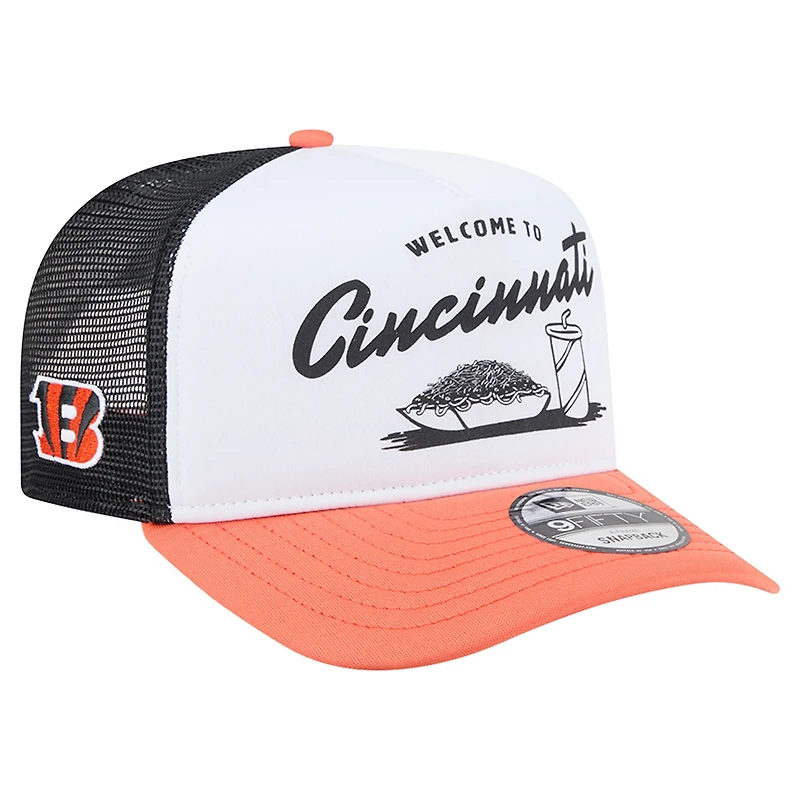 Casquette trucker snapback New Era blanche et orange Cincinnati Bengals Foodie 9FIFTY pour homme