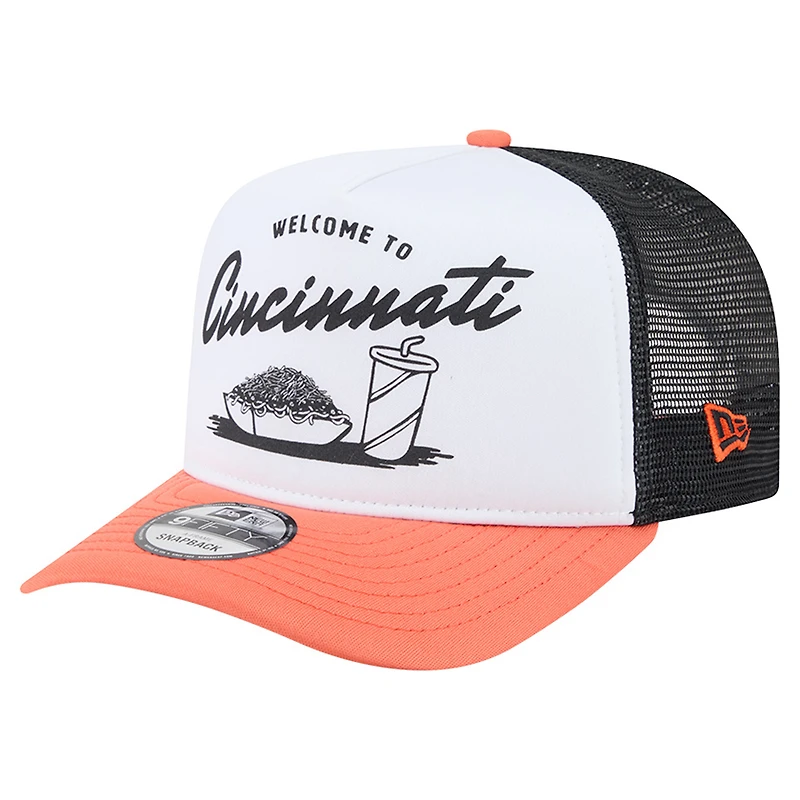 Men's New Era White/Orange Cincinnati Bengals Foodie 9FIFTY A-Frame Trucker Snapback Hat