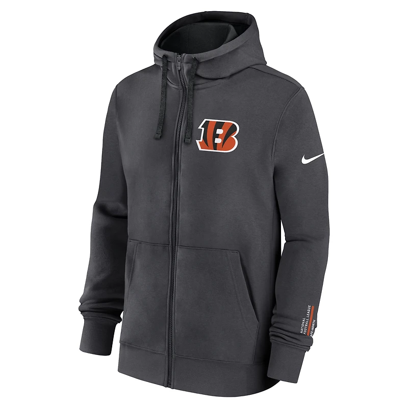 Men's Nike Anthracite Cincinnati Bengals Primetime Club Full-Zip Hoodie