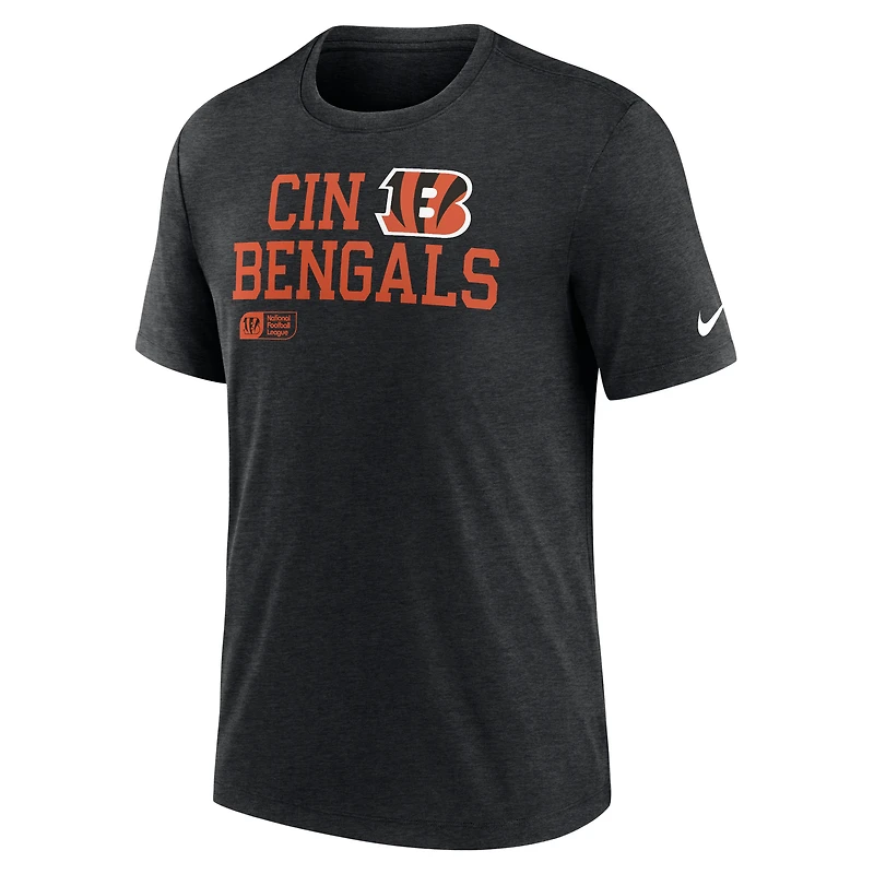 T-shirt tri-mélange Nike noir Cincinnati Bengals Overlap Lockup pour homme