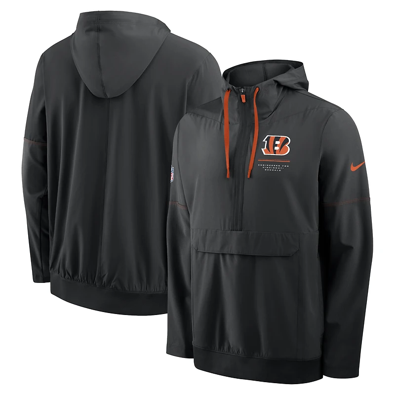 Veste anorak à demi-zip et capuche Nike noire pour homme, modèle Cincinnati Bengals Sideline