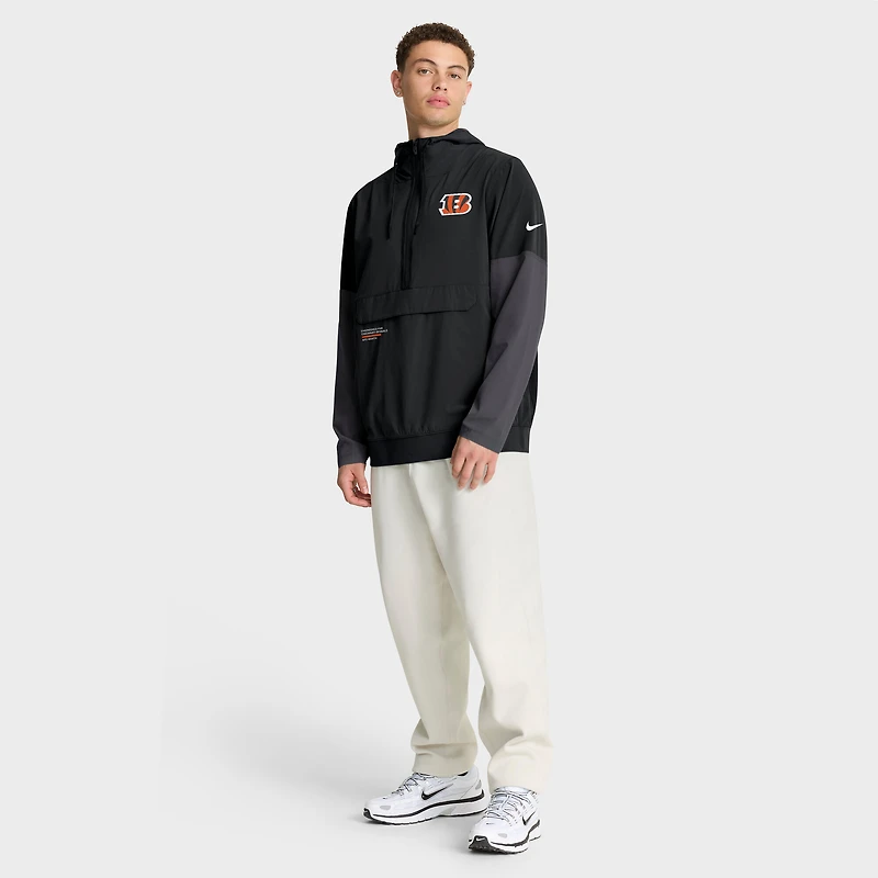 Veste à capuche Nike noire demi-zip pour homme, anorak Sideline des Bengals de Cincinnati