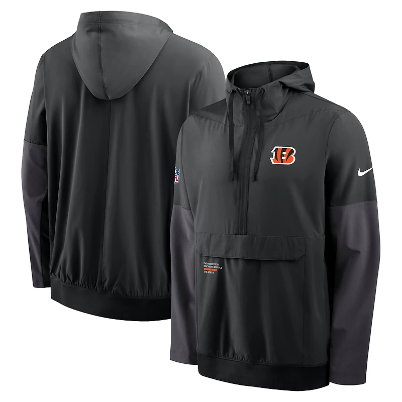 Men's Nike Black Cincinnati Bengals Sideline Anorak Half-Zip Hoodie Jacket