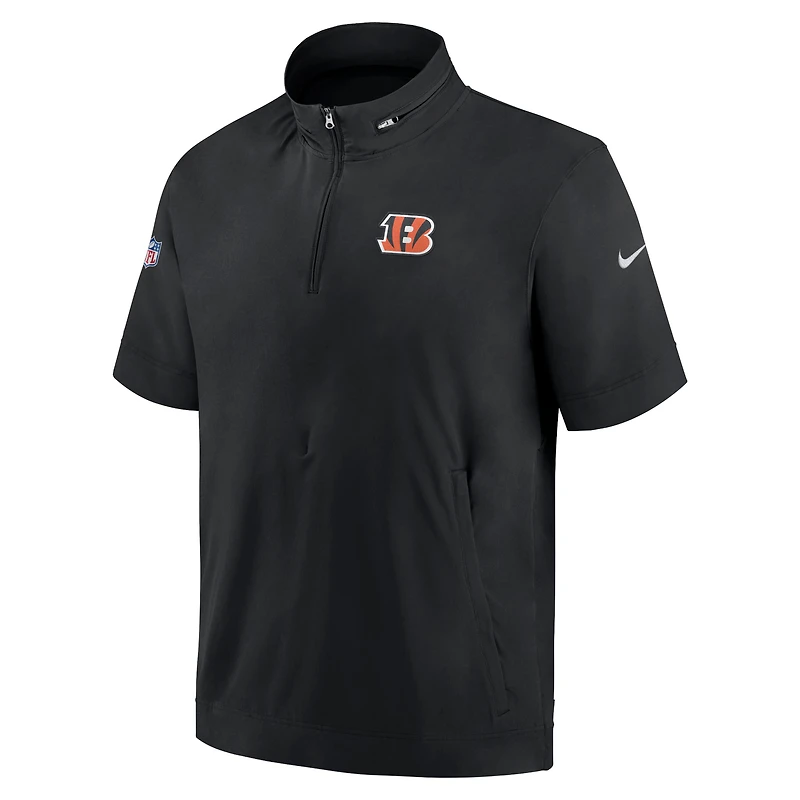 Veste à capuche manches courtes et quart de zip Nike noire pour hommes des Cincinnati Bengals Sideline Coach