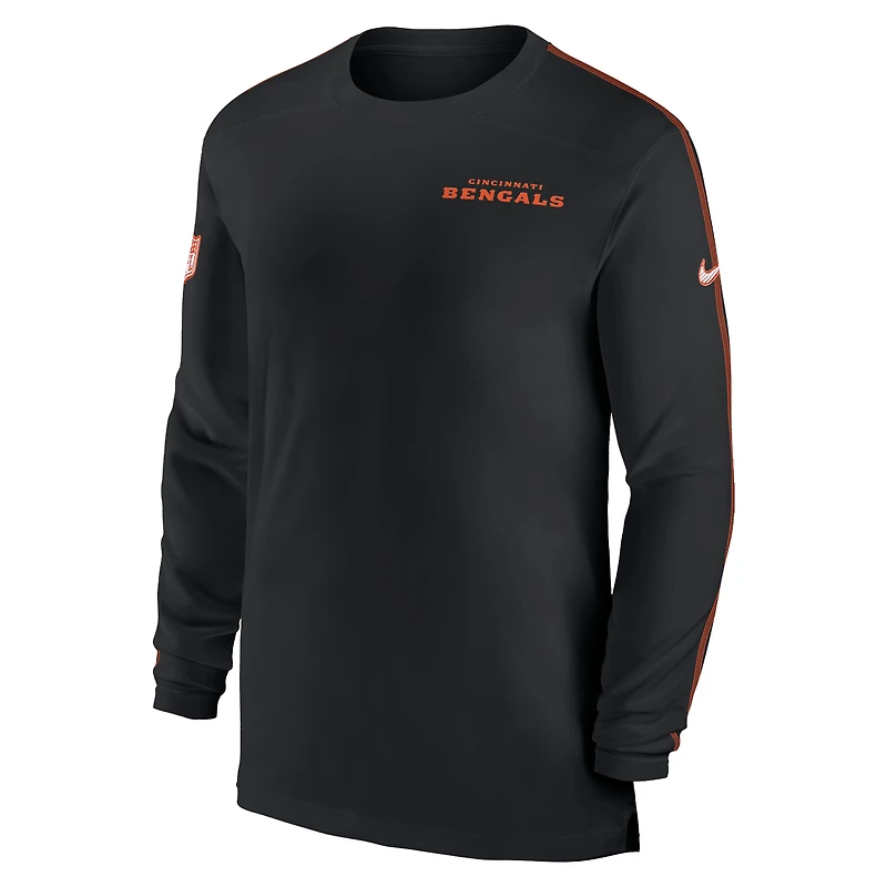 T-shirt à manches longues Nike noir Cincinnati Bengals Sideline Coach UV Performance pour homme