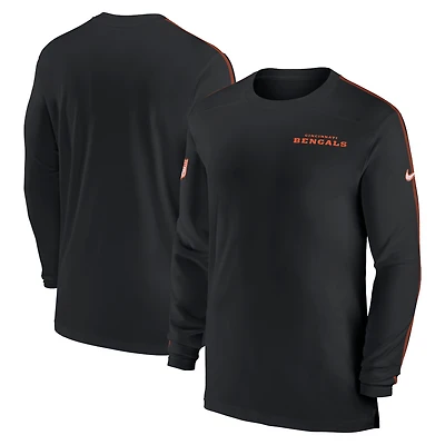 T-shirt à manches longues Nike noir Cincinnati Bengals Sideline Coach UV Performance pour homme