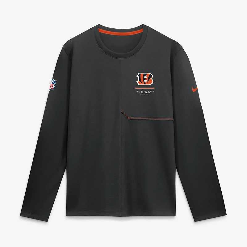 T-shirt à manches longues Nike noir Cincinnati Bengals Sideline Coaches UV Dri-FIT pour homme