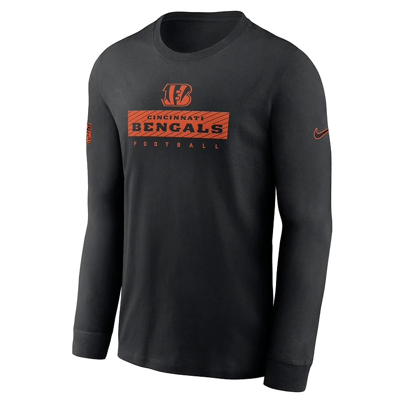 T-shirt à manches longues Nike noir Cincinnati Bengals Sideline Performance pour homme