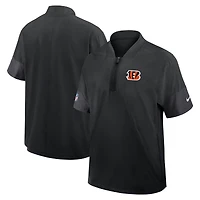 Veste d'entraîneur Nike noire pour homme, manches courtes, fermeture éclair au quart, style Sideline, technologie Dri-FIT, modèle Cincinnati Bengals.