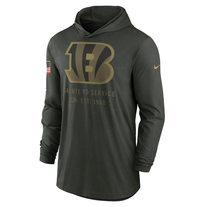 Men's Nike Forest Green Cincinnati Bengals 2025 Salute to Service Sideline Dri-FIT Lightweight Hooded Pullover