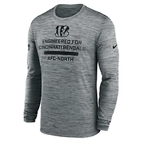T-shirt Nike gris à manches longues Sideline Velocity Performance pour homme des Bengals de Cincinnati