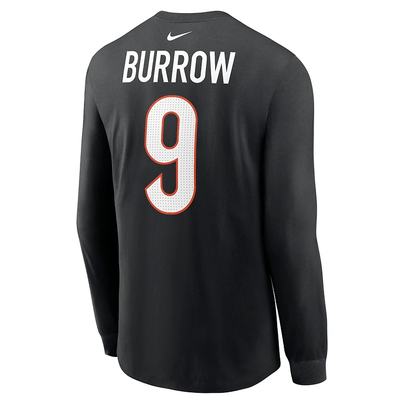 Men's Nike Joe Burrow Black Cincinnati Bengals Player Name & Number Long Sleeve T-Shirt