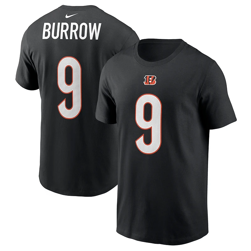 T-shirt Nike Joe Burrow pour homme, noir, nom et numéro du joueur des Bengals de Cincinnati