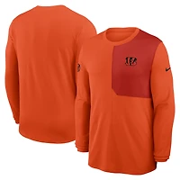 Maillot Nike orange à manches longues Sideline Coach UV Dri-FIT pour homme des Bengals de Cincinnati