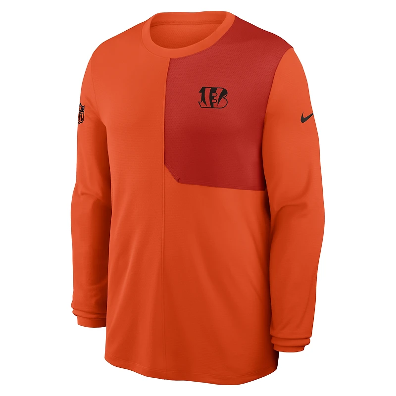 Maillot Nike orange à manches longues Sideline Coach UV Dri-FIT pour homme des Bengals de Cincinnati