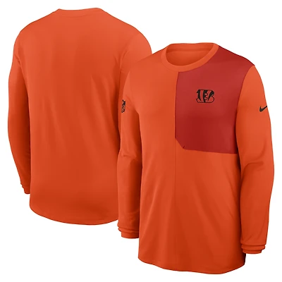 Maillot Nike orange à manches longues Sideline Coach UV Dri-FIT pour homme des Bengals de Cincinnati