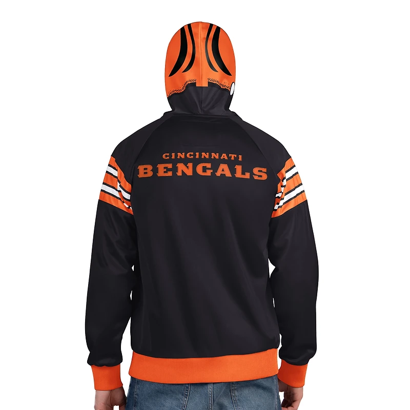 Veste de survêtement à capuche entièrement zippée Pro Player noire/orange pour homme, motif casque des Bengals Cincinnati