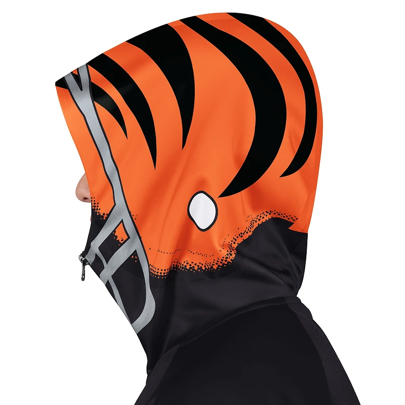 Veste de survêtement à capuche entièrement zippée Pro Player noire/orange pour homme, motif casque des Bengals Cincinnati