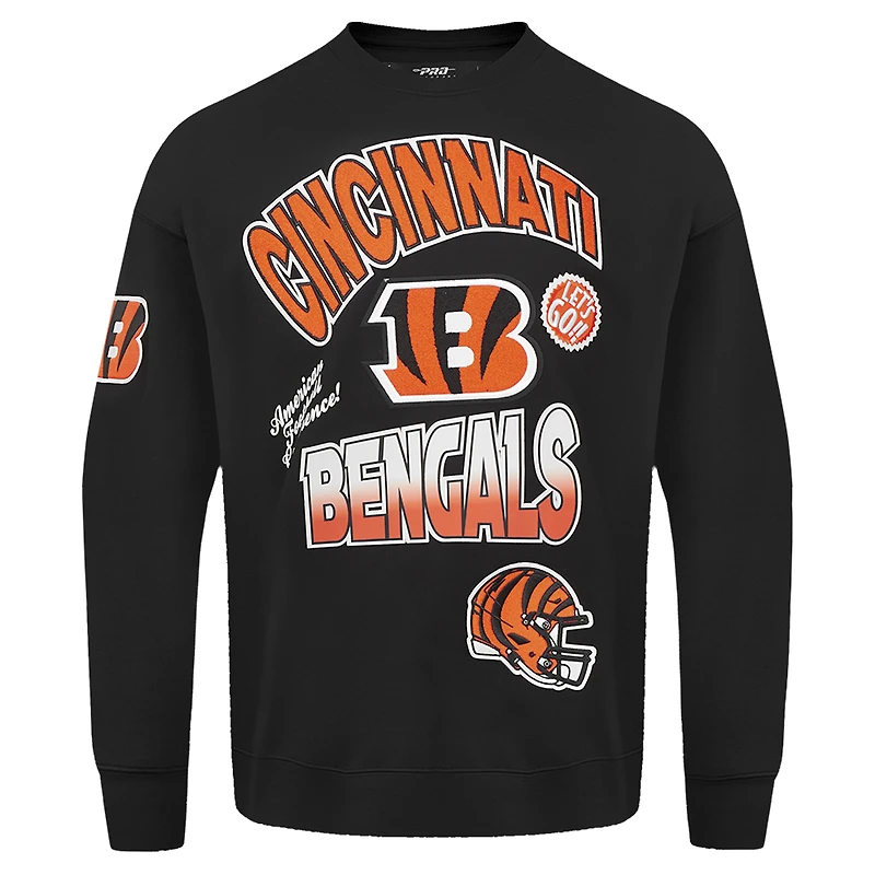 Men's Pro Standard Black Cincinnati Bengals Turn It Up Drop Shoulder Pullover Sweatshirt